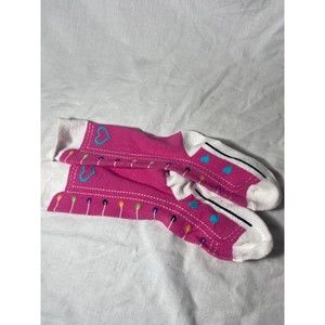 Girls Heart Shoe String Socks Pink White Above Ankle